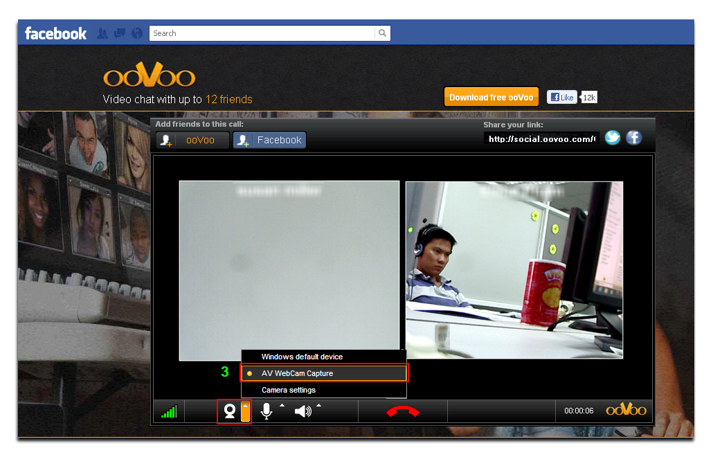 ooVoo apps on Facebook - select AV Webcam Capture